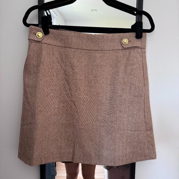 Jcrew tweed brown/tan mini skirt with gold button details - Picture 1 of 4